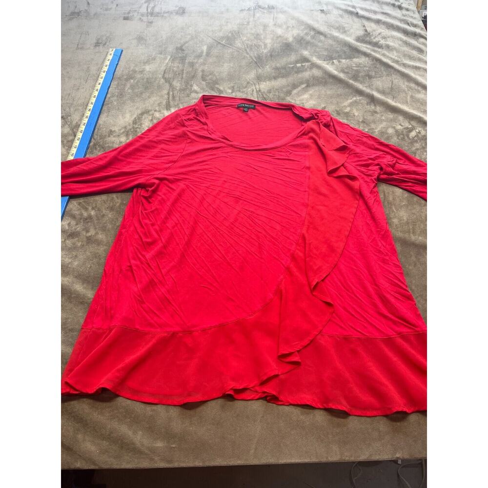 Lane Bryant 18/20 Red V-Neck 3/4‎ Sleeve Rayon Causual Blouse Shirt Top